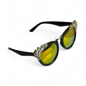 VTG Fashion  Sunglasses Y2K Rhinestone Cat Eye Designer mirror Lens Eyewear